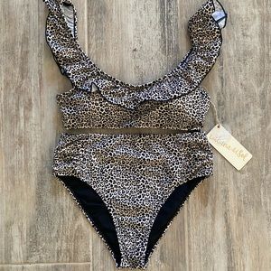 High-Waisted Cheetah Print Bikini, Size S